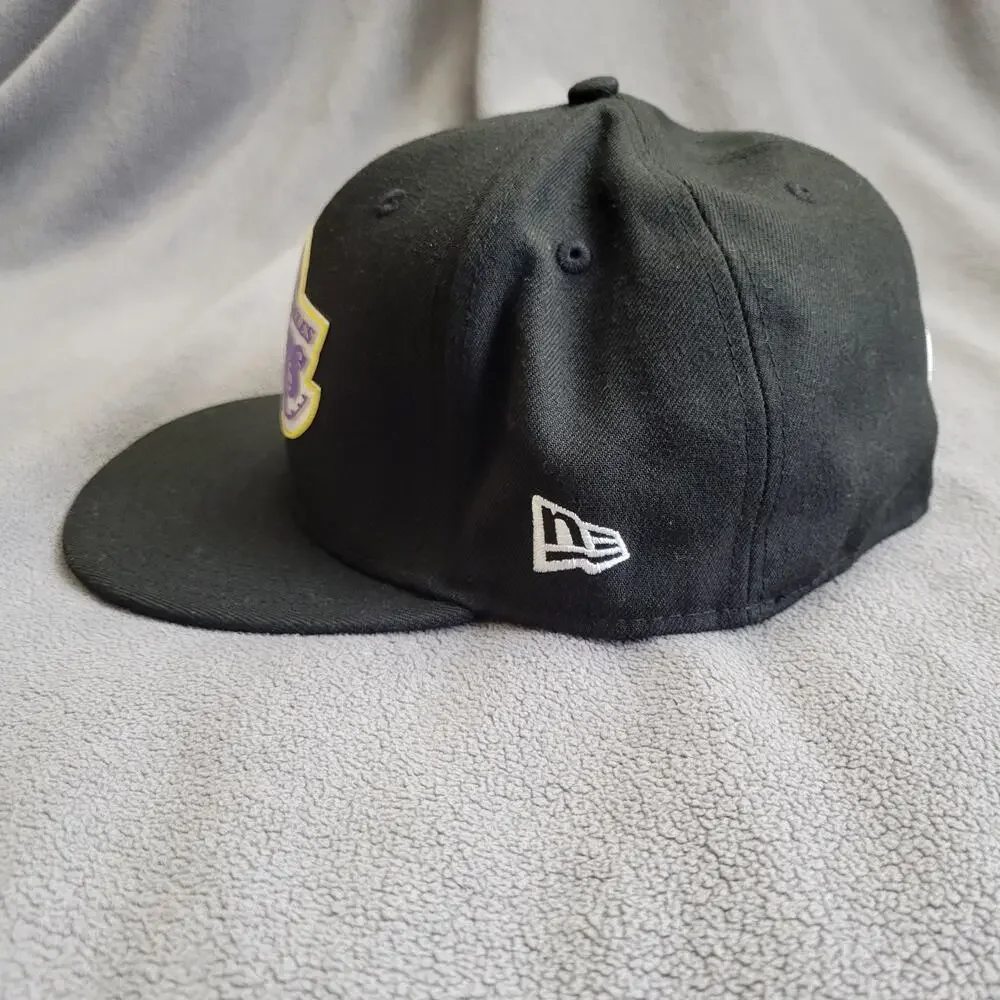 LOS ANGELES LAKERS Hat Cap Black Fitted Embossed Logo New Era Purple Yellow NBA